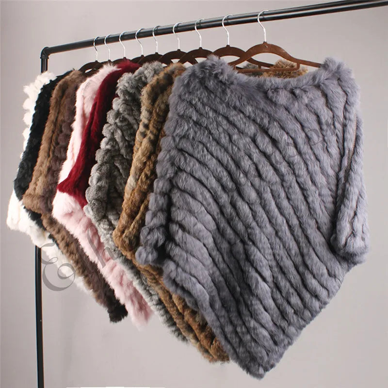 Women ETHEL ANDERSON Knitted Rabbit Fur Poncho Wrap Shawl Wedding or Party