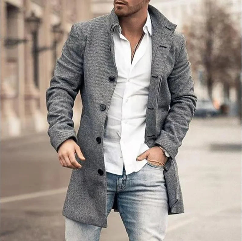 Men’s Plaid  Polyester Turn-down Collar Casual Coat