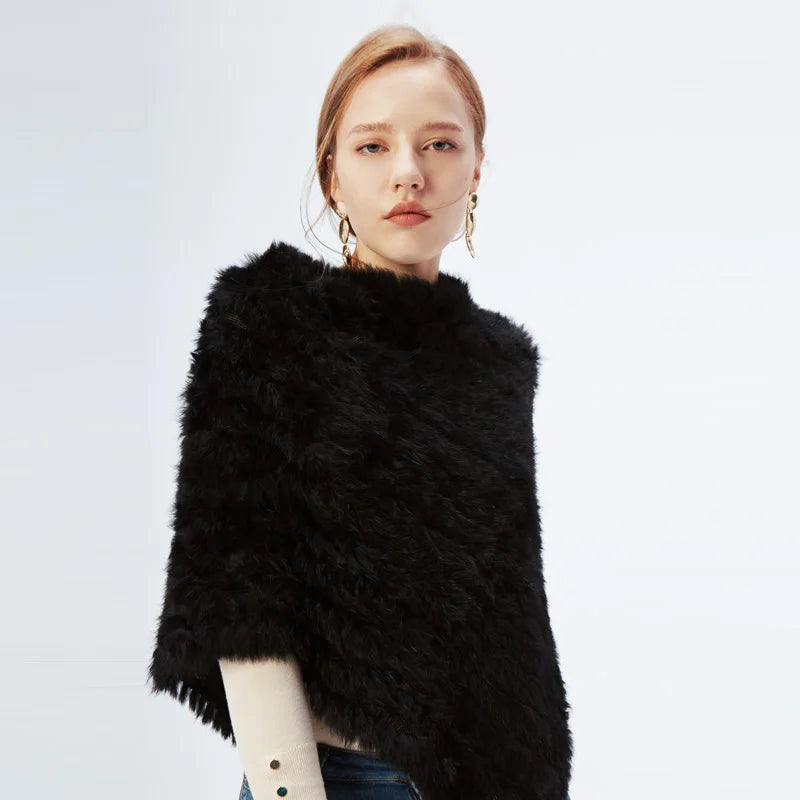 Women ETHEL ANDERSON Knitted Rabbit Fur Poncho Wrap Shawl Wedding or Party