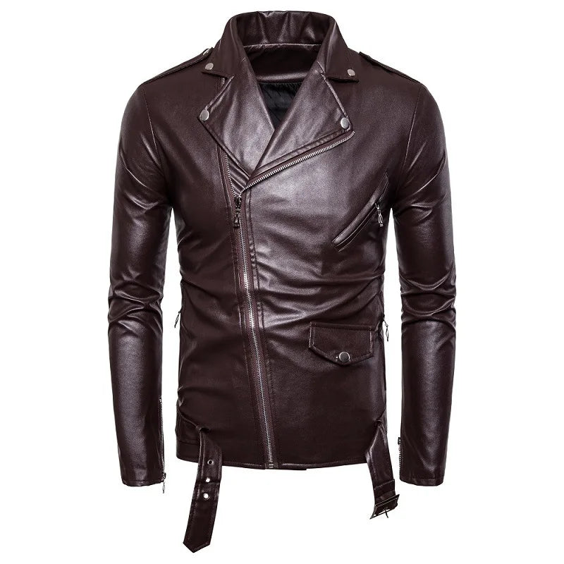 Men Faux Winter Leather Solid Color Slim Fit Jacketed