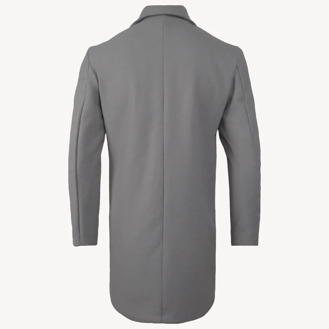 Men Winter Coat Lapel Felt Single Breasted Medium Long Trench Coat Solid Color