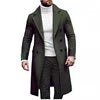 Men's Woolen Solid Color Long Sleeve Double Breasted Lapel Collar Long Coat