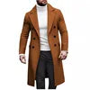 Men's Woolen Solid Color Long Sleeve Double Breasted Lapel Collar Long Coat