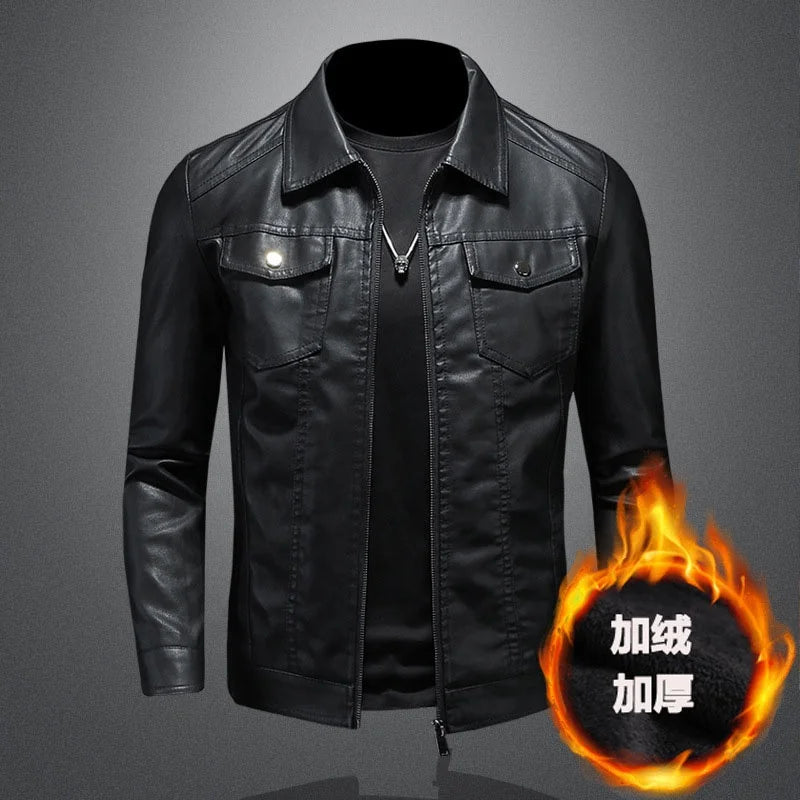 Men's Motorcycle Leather Jacket Large Size Pocket Black Zipper Lapel Slim Fit Male Spring and Autumn High Quality Pu Coat M-5XL