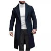 Men's Woolen Solid Color Long Sleeve Double Breasted Lapel Collar Long Coat