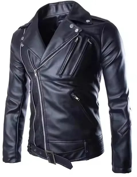 Men M-2XL Plus Size Motorcycle Black PU Jackets Classic Spring and Fall