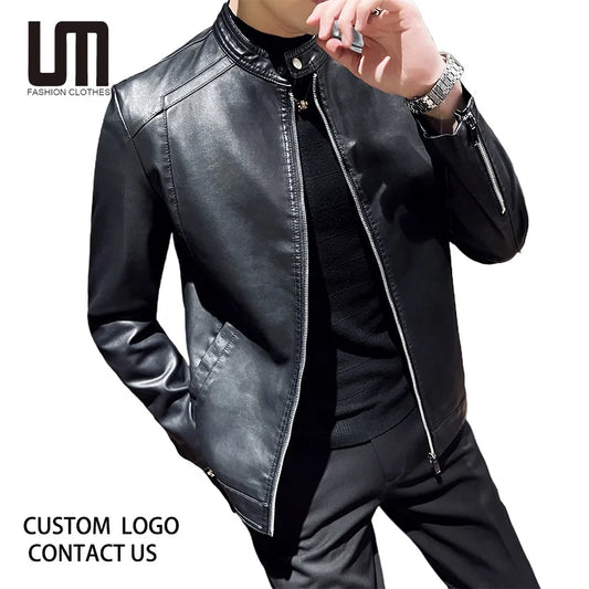 Men Faux Leather Jacket Long Sleeve Zipper Outerwear Street Tops Coats