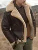 Men Ohsisa Winter Warm Faux Fur Motorcycle Jacket with Zipper