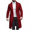 Men's Woolen Solid Color Long Sleeve Double Breasted Lapel Collar Long Coat