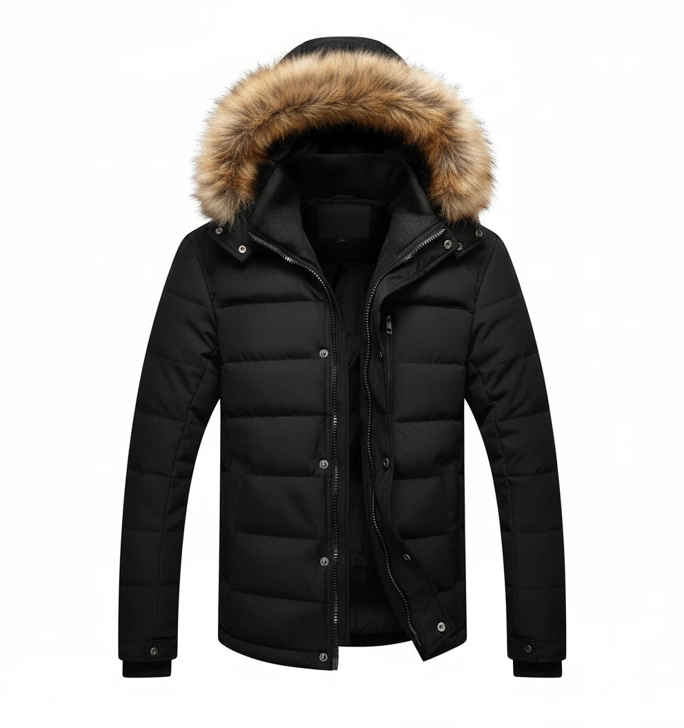 Men Winter Outerwear Thick Fur Collar Hooded Jacket Warm Wool Liner Plus Size 6XL Coat