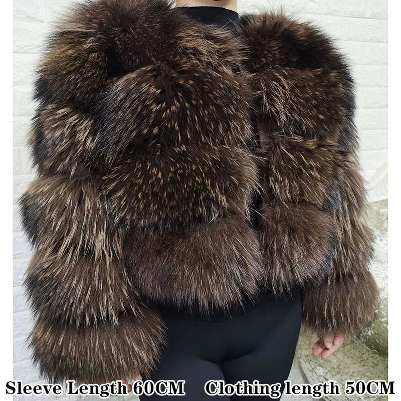 Women Fur coat Maomaokong High Quality Raccoon Fox Fur Long Sleeve With Hat