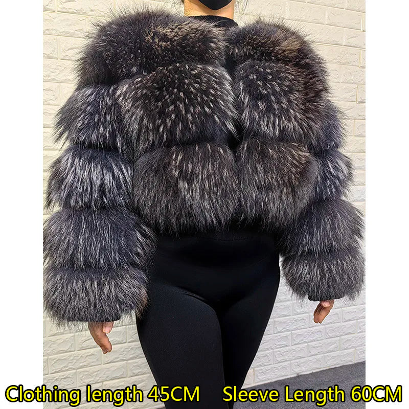 Women Fur coat Maomaokong High Quality Raccoon Fox Fur Long Sleeve With Hat