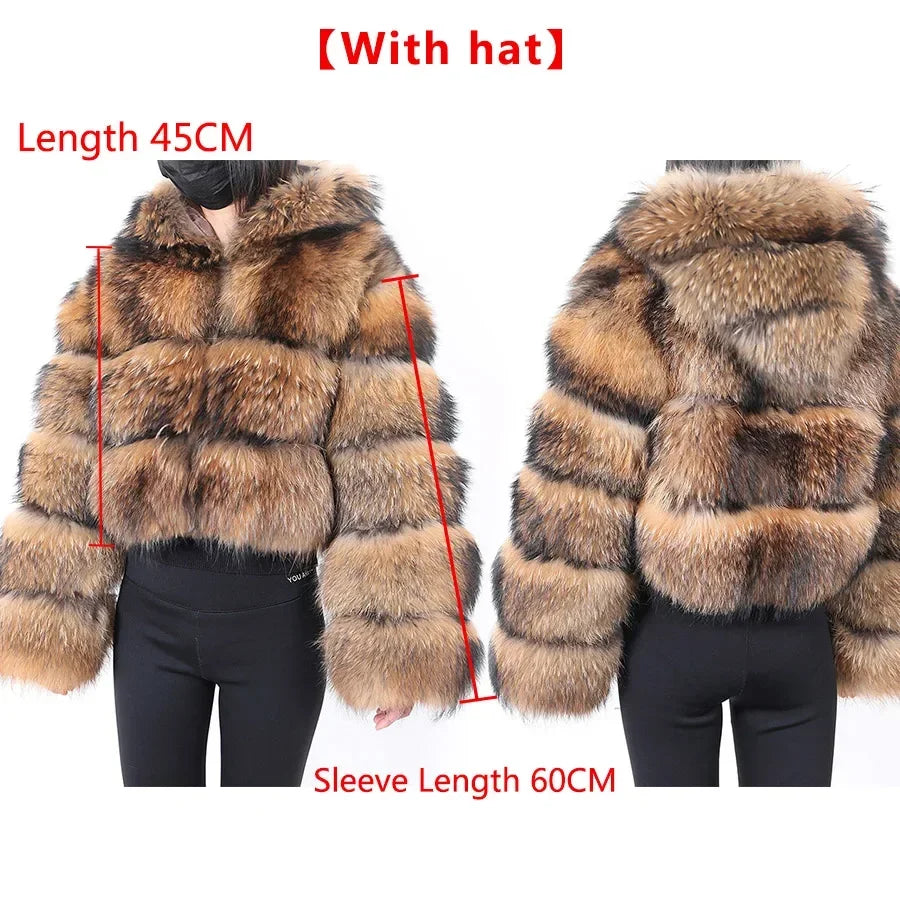 Women Fur coat Maomaokong High Quality Raccoon Fox Fur Long Sleeve With Hat