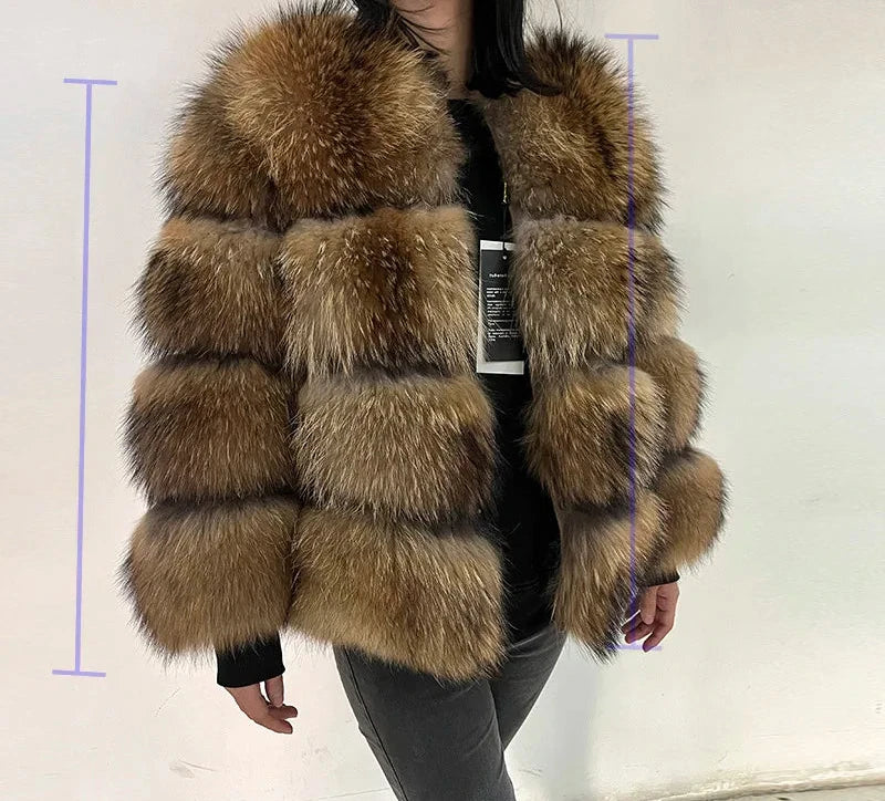 Women Fur coat Maomaokong High Quality Raccoon Fox Fur Long Sleeve With Hat
