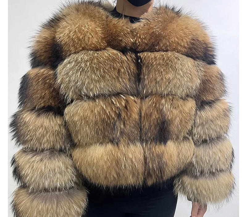 Women Fur coat Maomaokong High Quality Raccoon Fox Fur Long Sleeve With Hat