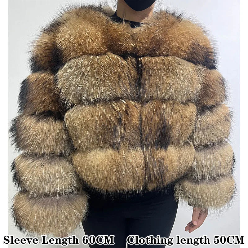 Women Fur coat Maomaokong High Quality Raccoon Fox Fur Long Sleeve With Hat