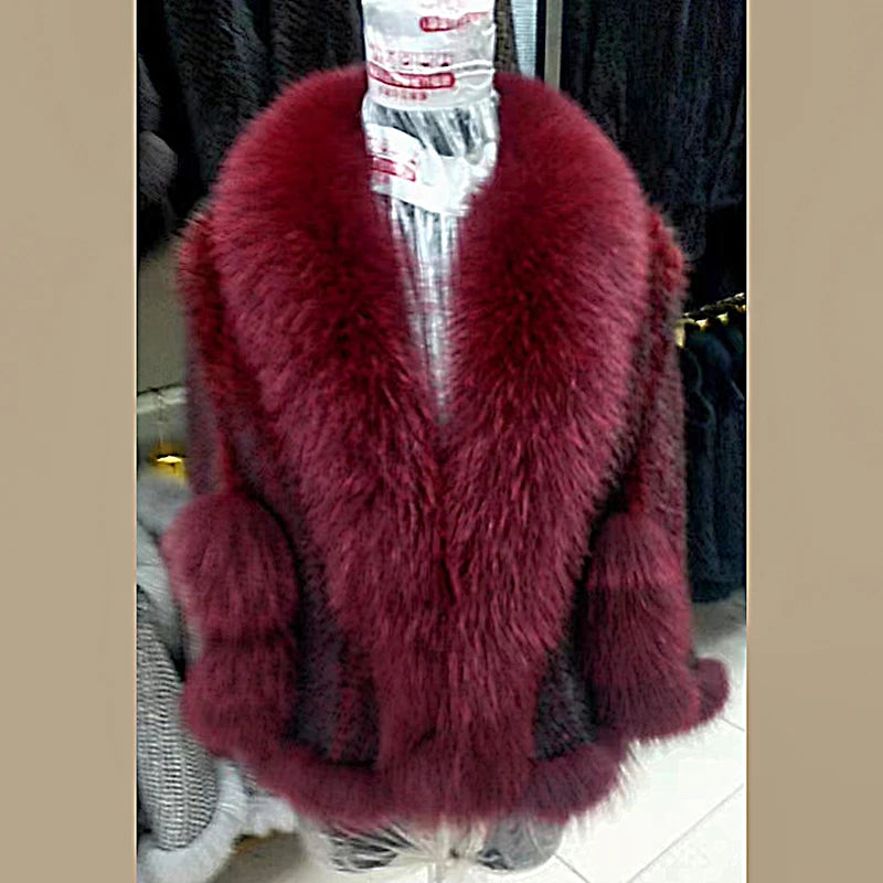 Women Fur Poncho Knitted 100% Natural Real Mink Shawl Natural Fox Fur