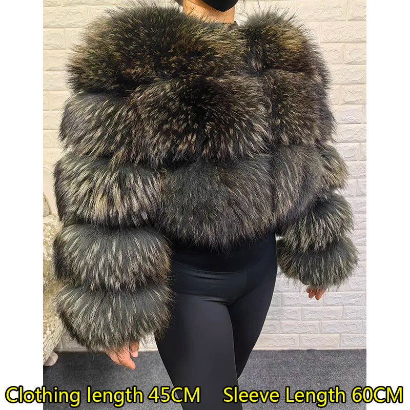 Women Fur coat Maomaokong High Quality Raccoon Fox Fur Long Sleeve With Hat