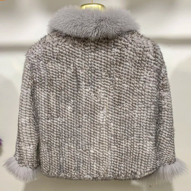 Women Fur Poncho Knitted 100% Natural Real Mink Shawl Natural Fox Fur