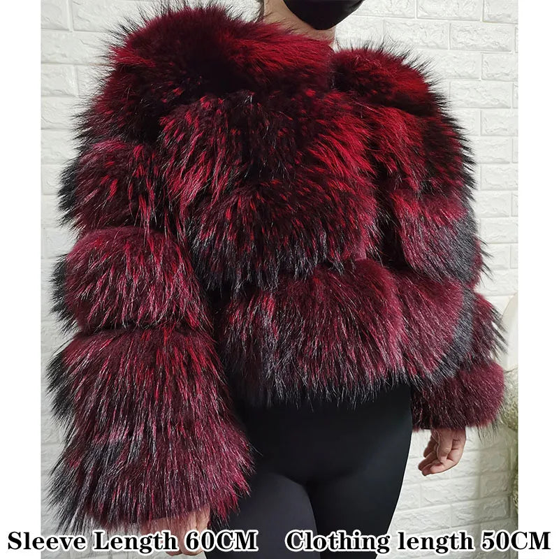 Women Fur coat Maomaokong High Quality Raccoon Fox Fur Long Sleeve With Hat