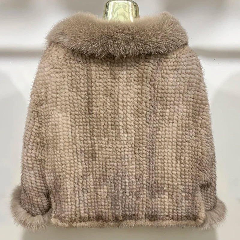 Women Fur Poncho Knitted 100% Natural Real Mink Shawl Natural Fox Fur