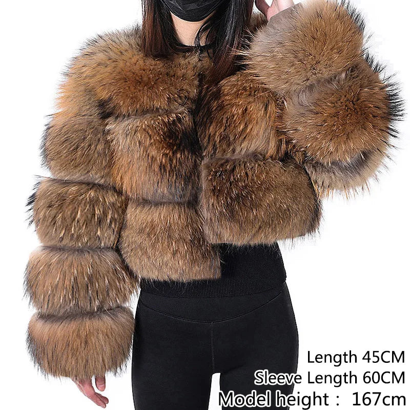 Women Fur coat Maomaokong High Quality Raccoon Fox Fur Long Sleeve With Hat