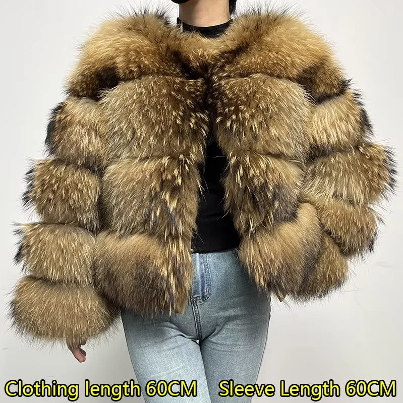 Women Fur coat Maomaokong High Quality Raccoon Fox Fur Long Sleeve With Hat