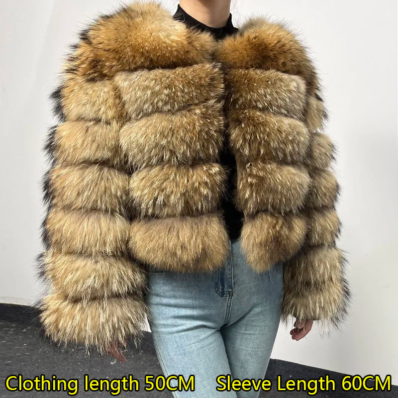 Women Fur coat Maomaokong High Quality Raccoon Fox Fur Long Sleeve With Hat