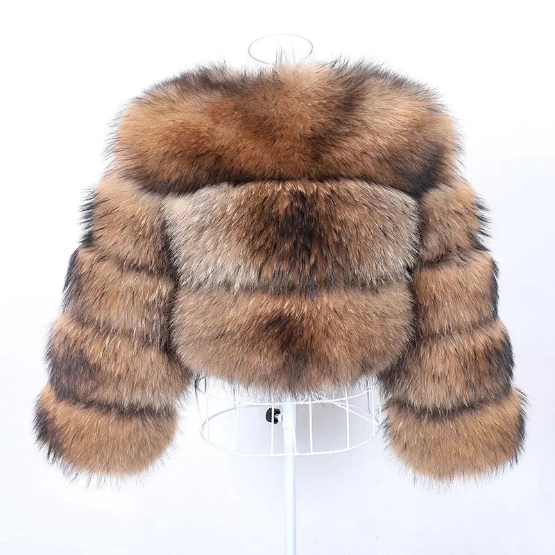 Women Fur coat Maomaokong High Quality Raccoon Fox Fur Long Sleeve With Hat