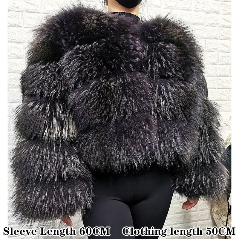 Women Fur coat Maomaokong High Quality Raccoon Fox Fur Long Sleeve With Hat
