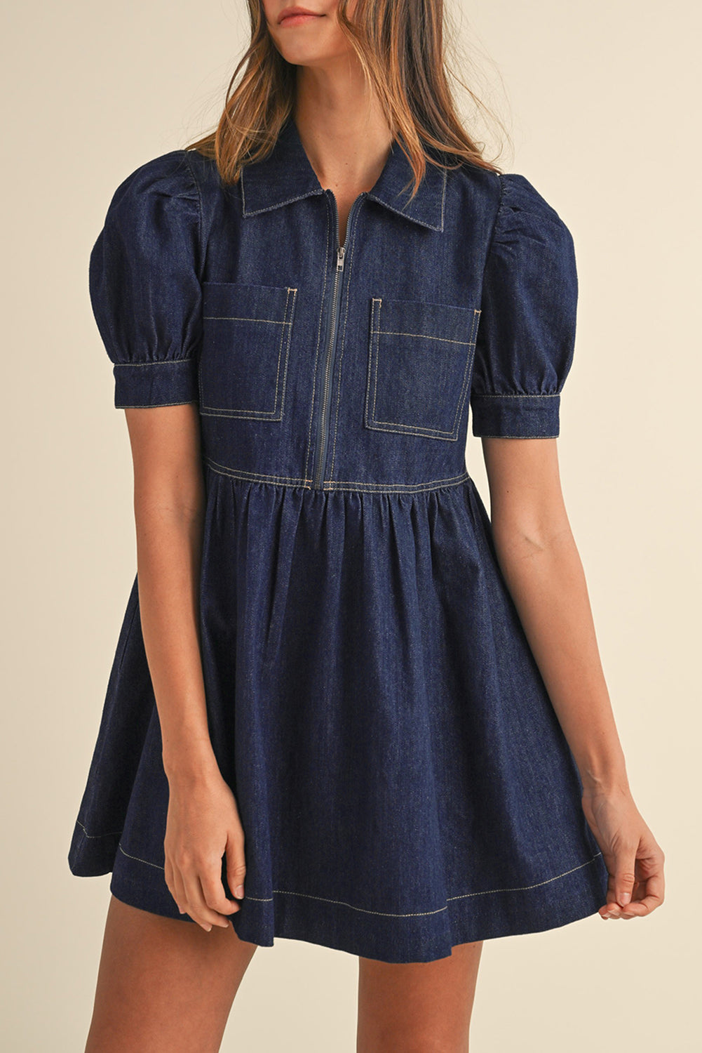 BEAU AVENUE Dirty Blue Zip Up Denim Dress