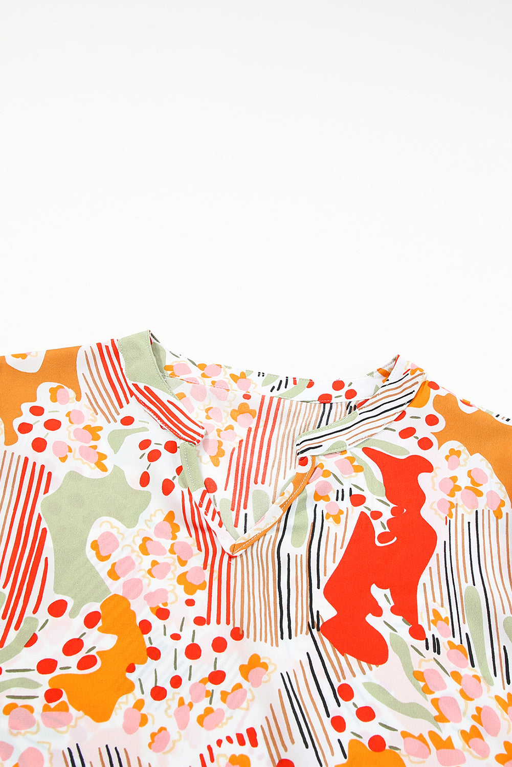 Printed Dress Multicolour Split Neck Puff Sleeve Flowy