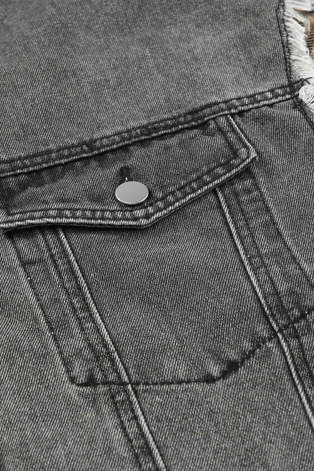 Jacket Shacket Grey Plaid Patch Flap Pocket Denim