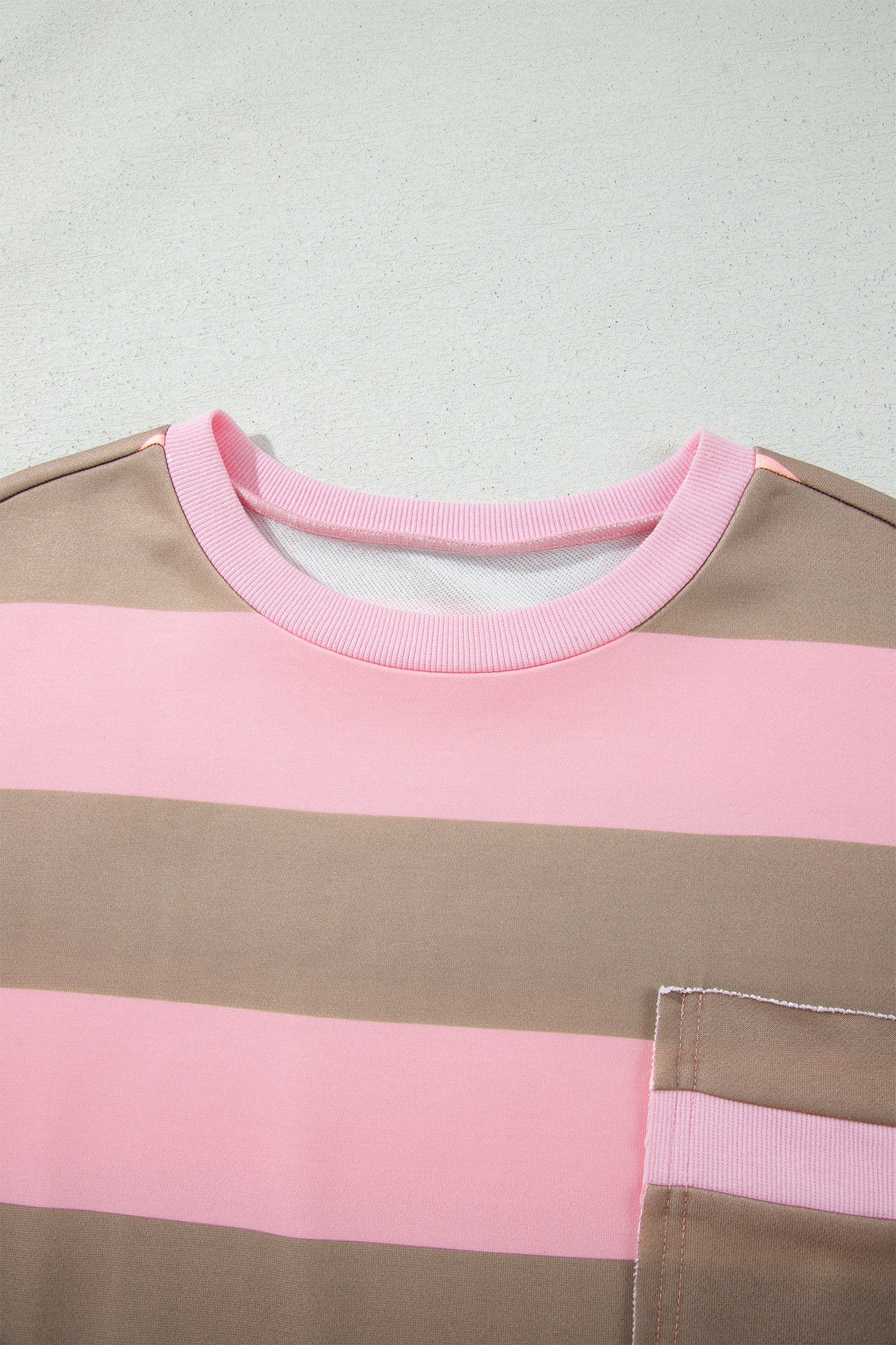 Sweatshirt Pink Stripe Striped Color block Patch Pocket Split Hem Oversized Long Sleeve