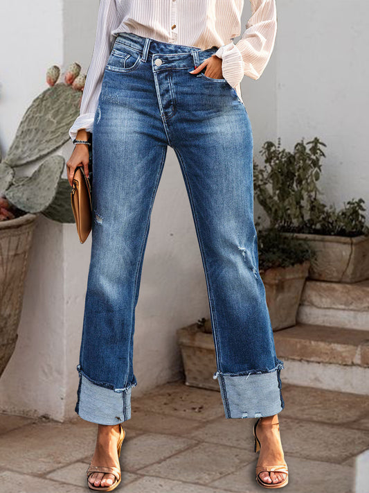 DenimHem Rolled Straight Jeans