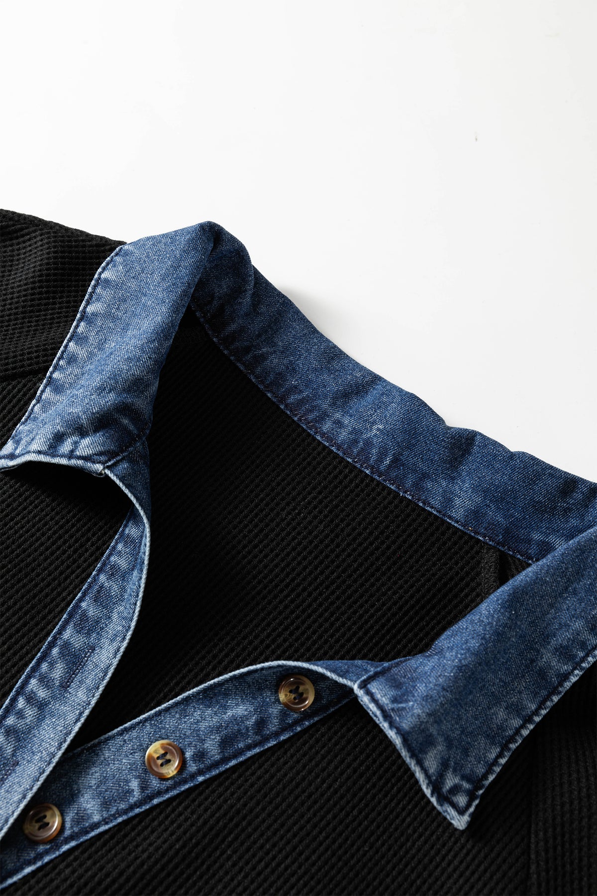 BEAU AVENUE Black With Denim Blue Collar Button Dress